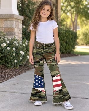 Ranch Dress’n Kids Land of the Free Camo American Flag Flare Jeans Girl's 6